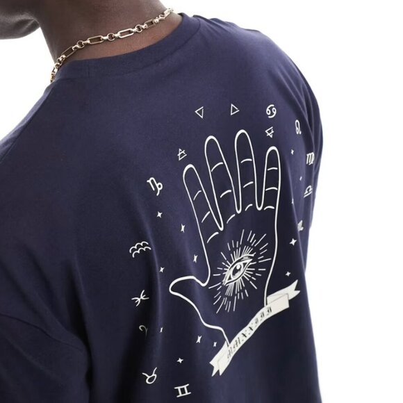 🐈Asos Oversized T-Shirt in Navy with Celestial Back Print XXL - Picture 4 of 10